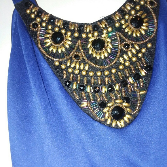 Royal blue dress w/ beading - Picture 3 of 4
